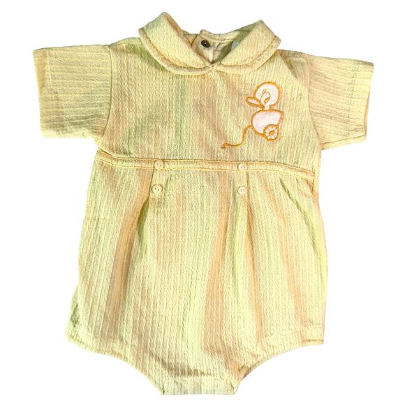 Vintage Baby Romper Unisex Infant Size 6 months Butter Yellow - Picture 1 of 10